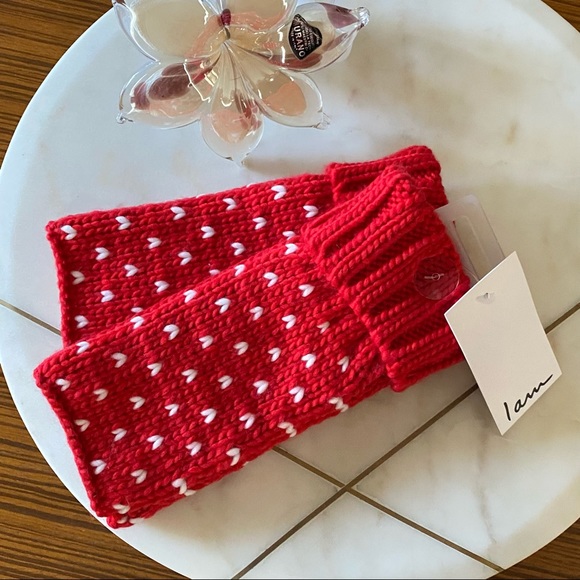 I am Accessories - Rare FINGERLESS GLOVES Warm & Wonderful CHUNKY Red/White KNIT Cute by I am